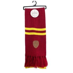 Harry Potter Gryffindor Fringe Scarf with Faux Vegan Leather Lion Emblem NWT